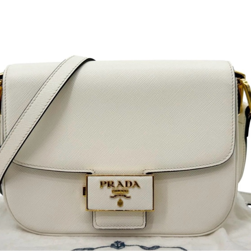 Prada Cream Crossbody Bag with Gold Accents